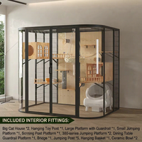 Enclos pour chat de grande taille avec porte battante humanisée en verre trempé, cadre métallique stable, cadre incurvé, villa pour chat en bois pour chats d'intérieur