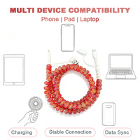 Câble USB Type C 4-en-1 créatif rouge orange brillant perlé pour accessoires électroniques et chargeur de téléphone
