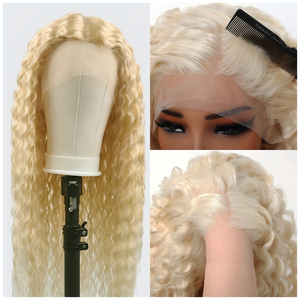 <span class=keywords><strong>Perruque</strong></span> Lace Front 13x4 Blonde 613 Ondulée Profonde 310g en Fibre Synthétique Haute Température Résistante à la Chaleur pour Femmes - Product Image 2
