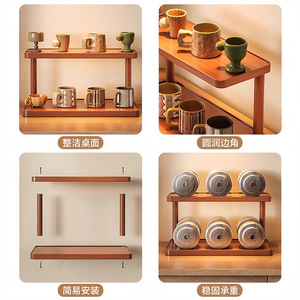 Wooden Double Layer Desktop Shelf 2 Tier Kitchen Storage <b>Stand</b> For Cups Coffee <b>Tea</b> Sets Multifunctional Organizer - Product Image 4