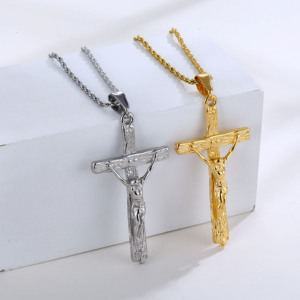 Collier pendentif croix religieuse Olivia sans nickel, acier inoxydable plaqué or 18 carats, collier croix <span class=keywords><strong>crucifix</strong></span> pour homme et femme - Product Image 2