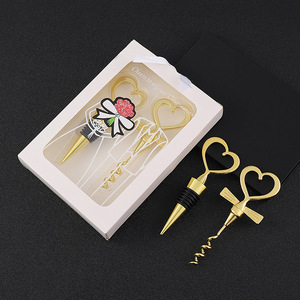 Ensemble de bouchons de vin en forme de cœur, ouvre-bouteille doré, cadeau de mariage, décoration de fête - Product Image 2