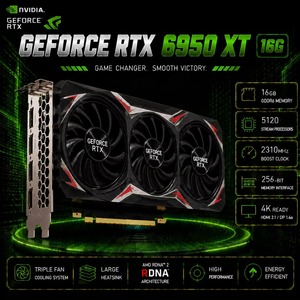 การ์ดจอ Radeon <span class=keywords><strong>RX</strong></span> <span class=keywords><strong>6950XT</strong></span> 16GB 256Bit DDR3 Non-LHR ระดับไฮเอนด์สำหรับเดสก์ท็อป PCI Express พร้อมพัดลม DirectX 10 12nm ความเร็วคอร์ 475MHz - Product Image 1