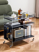 Table d'appoint mobile multi-niveaux en acrylique avec étagère de rangement roulante pour salon et chambre