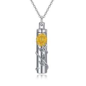Venta caliente personalizado 925 plata esterlina girasol Micro grabado barra urna collar cenizas cremación joyería - Product Image 1