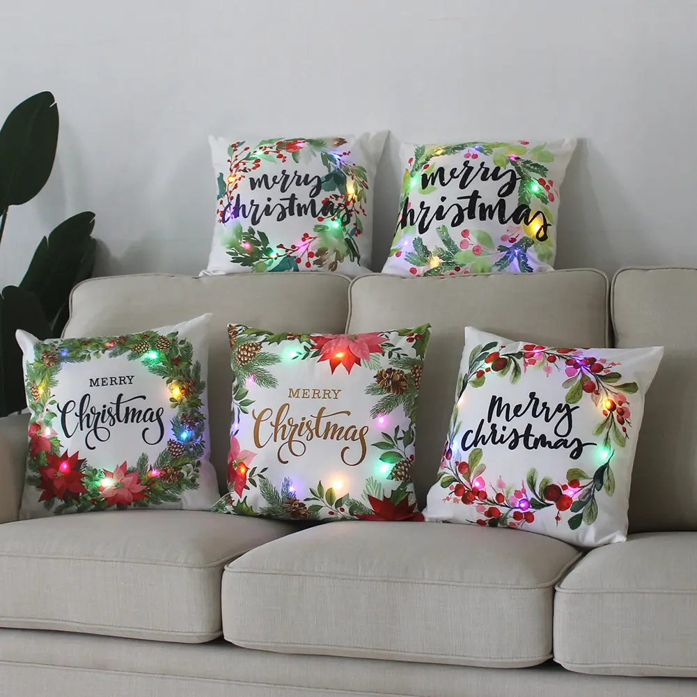 2022 New Design LED Lighting Decorative Cushion Cover Christmas Hot Sale Short Plush Pillow Cover