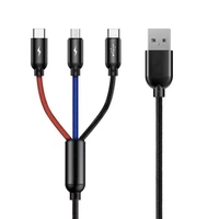 Câble tressé en PVC 3-en-1 de 1,2 m à charge rapide 3A pour téléphone portable, écouteurs, ordinateur, appareil photo