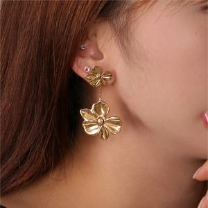 Aretes de Acero Inoxidable con Grabado de Logotipo Gratuito JUSTOP, Diseño de Flor de Cuatro Hojas, Chapados en Oro de 18K, Joyería de Moda Bohemia para Mujer, Regalo - Product Image 5