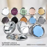 Miroir pliant compact en métal double face avec logo gravé au laser, idéal pour la promotion, personnalisable avec votre marque (Private Label)