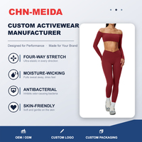 Ensemble de yoga personnalisé : Haut à manches longues épaules dénudées et pantalon skinny taille en V pour femme – Tenue de sport et fitness