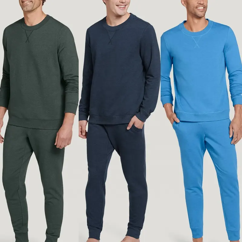 Pantalon à capuche en coton pour hommes de couleur unie personnalisée pyjamas deux pièces vêtements de détente vêtements de nuit pour hommes