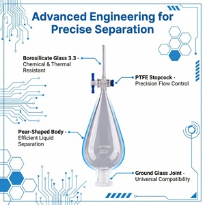 Entonnoir de séparation en verre borosilicaté de qualité supérieure 500 ml, forme poire Squibb, avec robinet PTFE, équipement de laboratoire de chimie scientifique - Product Image 4