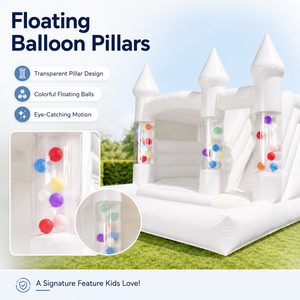 <span class=keywords><strong>Castillo</strong></span> Inflable Blanco con Tobogán y Piscina de Pelotas, con Globos Flotantes en los Pilares Laterales, para Bodas, Fiestas y Eventos - Product Image 3