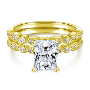Bague de mariage pour femme 925, coupe Radine, ensemble deux-en-un, tendance, rectangulaire, géométrique, argent, cuivre, or 18 carats, coupe princesse - Product Image 1