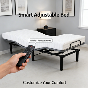 Cadre de <span class=keywords><strong>lit</strong></span> réglable avec moteur Okin allemand, 60 °   Head & 30 °   Lève-jambes, télécommande sans fil, design moderne pour usage domestique et hôtelier - Product Image 1