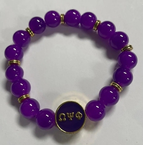 パープルゴールドOmegaa Phi Beta Alpha Phi Delta Sigma Psi男性ギリシャの友愛弾性ブレスレット翡翠天然石ビーズブレスレット - Product Image 6