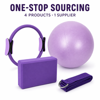 Lot de 4 accessoires d'entraînement Pilates avec logo personnalisé : Anneau magique, ballon souple en PVC de 25 cm, brique de yoga en EVA, sangle de yoga à boucle en D – Vente en gros