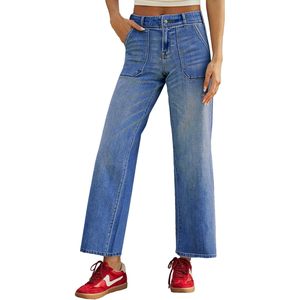 Sidefeel 2025 hợp thời trang Womens cao eo rộng chân thẳng Stretchy jeans Breathable denim khởi động cắt phong cách giản dị Kích thước XL - Product Image 4