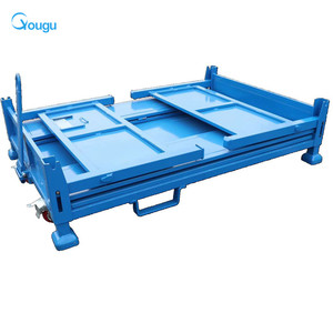 Chariot de stockage mobile pliable et empilable en acier Q235, personnalisable, avec cage en panneaux d'acier, remorquable - Product Image 1