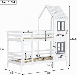 Cama alta de madera maciza personalizada para niños, tipo casa, con estructura de madera, tamaño Queen, 90x200cm, con techo, para habitación infantil de hostal. - Product Image 3