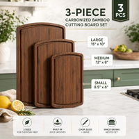 Planches à découper en bois, ensemble de planches à découper en bambou carbonisé avec rainure profonde pour les jus, poignées latérales, plateau de service pour charcuterie
