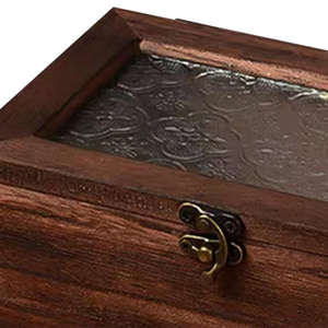 Caja de Almacenamiento Cuadrada de Madera Ecológica, Estilo Nórdico Retro, Caja Decorativa de Madera Maciza con Flor de Begonia y Tapa de Bambú - Product Image 4