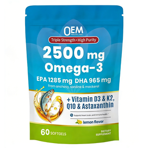 Capsules de 2500 mg d'Oméga 3 avec 1285 mg d'EPA, DHA, Vitamine D3, K2, Q10 et Astaxanthine – Complément pour la Santé Cardiaque, Cérébrale et Immunitaire - Product Image 1