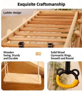 Estructura de Madera Sólida para Escalar con Tobogán, Columpio, Anillo y Cuerda de Escalada, Combinación para Parques de Diversiones Interiores y Exteriores - Product Image 3