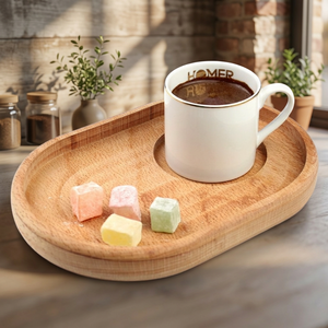 Plateau de service rectangulaire en bois avec porte-tasse à café, fait main, motif uni, design moderne, finition de qualité alimentaire - Product Image 2