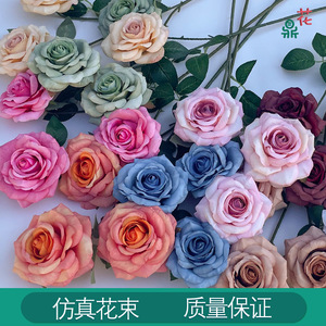 Rosa de Diamante Cremosa de Tres Cabezas, 64 cm, Flor Artificial para Decoración de Bodas, Rosa de Seda Estilo Coreano - Product Image 5