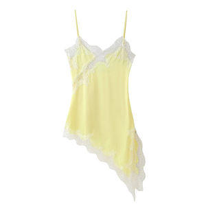 Abbigliamento donna estivo ZATRHMBM 2025 nuova moda abito asimmetrico in pizzo a <span class=keywords><strong>due</strong></span> colori stile retrò Casual senza maniche abito da donna con bretelle - Product Image 3