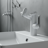 Robinet de salle de bain à levier unique en alliage de zinc couleur crème avec affichage LED numérique, bras flexible rotatif, pour montage sur plan de travail, idéal pour chambre à coucher