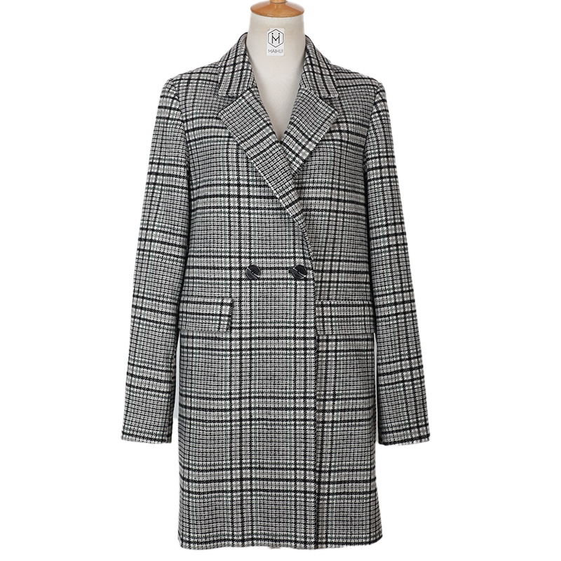 Осенне-зимнее шерстяное двубортное длинное пальто с длинным рукавом, Женская клетчатая куртка с капюшоном, модное облегающее пальто