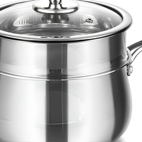 Casserole à couscous en acier inoxydable poli miroir avec couvercle en verre compatible gaz et induction