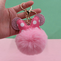 Porte-clés Kawaii en PU avec nœud et pompon en fourrure, boule moelleuse brillante, accessoires de sac à main pour femmes