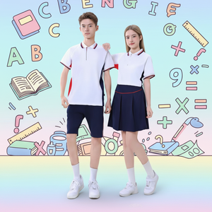 Uniformes scolaires personnalisés 521001M, style britannique, ensemble polo blanc et jupe-culotte marine pour les élèves adolescents - Product Image 1