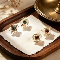 Boucles d'oreilles créoles en pierre naturelle Pin Africain Tournesol pour femme, plaqué or 18 carats, style bohème vintage, petit design unique, cadeau simple