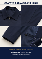 Jaket Eksekutif Pria Campuran Wol 70% Grosir, Jaket Bisnis Kasual 70% Wol, Ritsleting Depan, Navy Twill, Seragam Kantor OEM