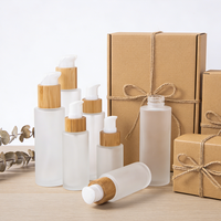 Botol Lotion Kosmetik Kaca Buram 30ml 50ml 60ml 100ml 120ml Dengan Tutup Kayu Bambu