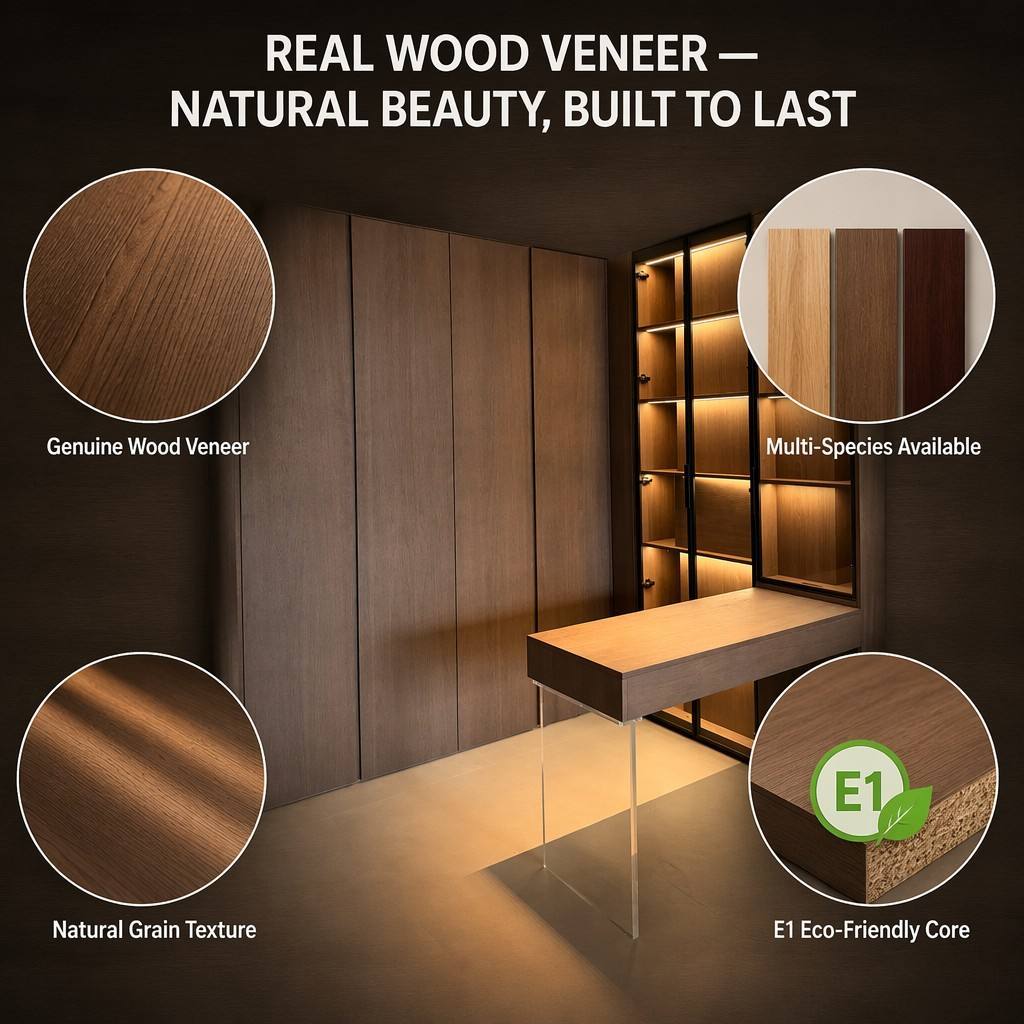 Black Walnut Veneer Wardrobe Door – Real Wood Grain Custom Size Door for Hotels & Furniture Projects - View 2
