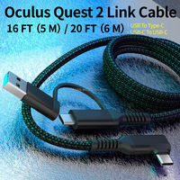 Cable de Conexión para Auriculares VR, Negro, Trenzado de Nailon, 3m/5m, Tipo-C, Conductor de Cobre Puro, Carga Rápida de 3A, para Uso con 2 Cámaras