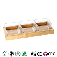 Plateau de service transparent carré en verre avec plateau en bambou pour apéritifs, sucreries, fruits, desserts et collations