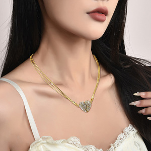 Collana in acciaio inossidabile con zirconi pieni intarsiati con amore magnetico creativo collana magnetica con personalità della moda femminile - Product Image 5