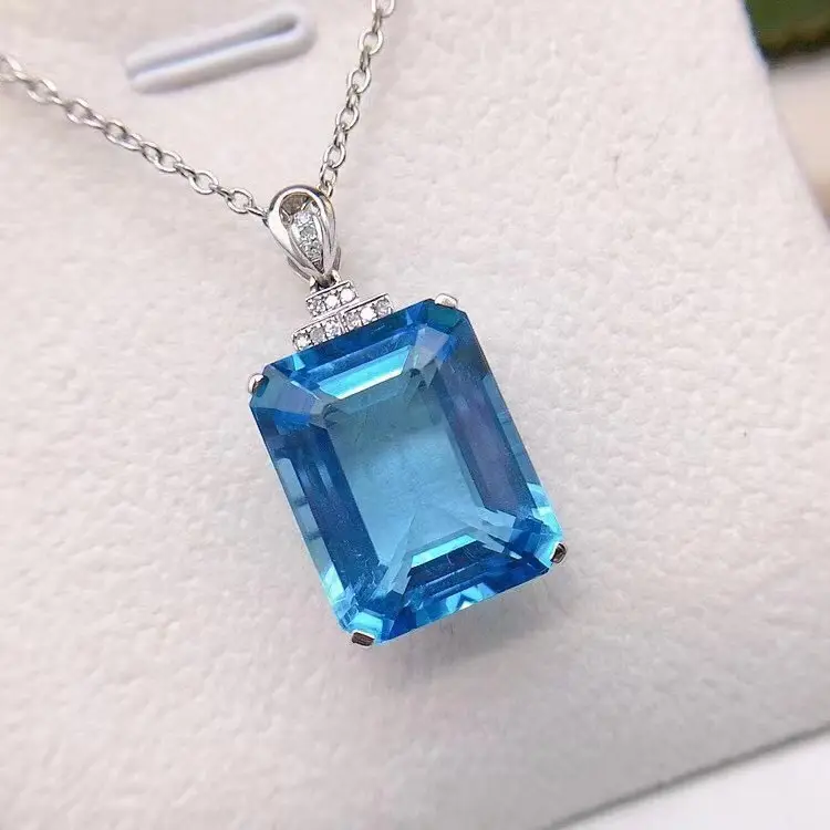 SGARIT altın 18k takı 17.95ct doğal mavi Topaz kristal taş kolye taş kolye mücevherat kadınlar için