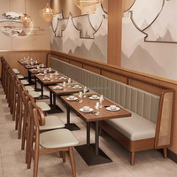 Ensemble de tables et banquettes modernes pour restaurant commercial, ensemble de salle à manger en bois et cuir pour hôtel, bar, café, boutique
