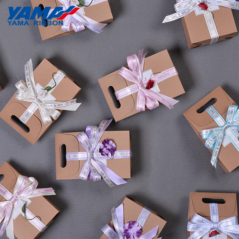 Yama factory professional customized printed satin grosgrain pre-tied/made elastic gift bows ribbon