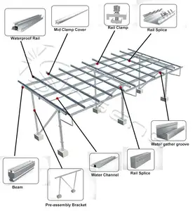 Sistema de cochera solar Kseng, cochera solar de aluminio con 2 asientos, estructura de cochera solar, diseño eficiente