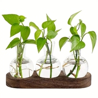 Vase à fleurs tendance, décoration créative pour la maison, vase en verre hydroponique pour table avec base en bois