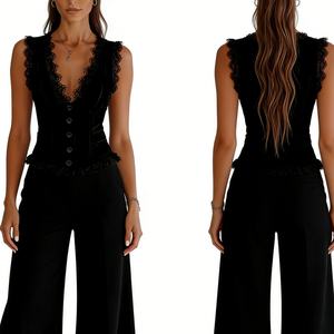 Débardeur en dentelle pour <span class=keywords><strong>femme</strong></span> - Gilet corset sans manches boutonné devant - Vêtements pour <span class=keywords><strong>femme</strong></span> Sehe Fashion - Product Image 2