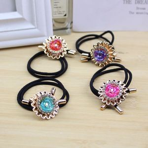 Coleteros con Flores y Diamantes de Imitación, Alta Elasticidad, Negros, Accesorios para el Cabello de Mujer, Diadema Informal de Resina Plástica, Verano 2021 - Product Image 1